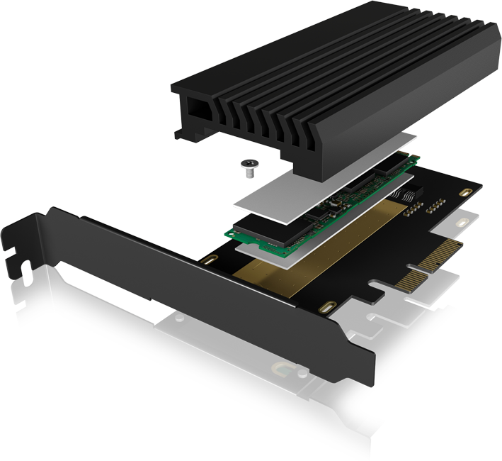 ICYBOX Konverter für 1x M.2 NVMe für PCIe x4 mit Aluminium Kühlkörper und LED Stripe