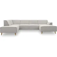 DOMO. collection Wohnlandschaft Jules FK, skandinavisches Sofa mit Federkern, Couch in U-Form mit Holzfüßen, 333 x 191 x 81 cm (BxTxH), Longchair rechts, hellgrau