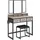 VASAGLE Schminktisch mit gepolstertem Hocker, Frisiertisch mit dreifachem Spiegel, 3 Schubladen, Haartrocknerhalter, Kosmetiktisch, moderner Stil, greige-schwarz RVT004B02