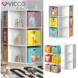 Vicco Kinderregal Eckregal Spielzeugablage Luigi Weiß Sitzbank Kinder-Faltboxen