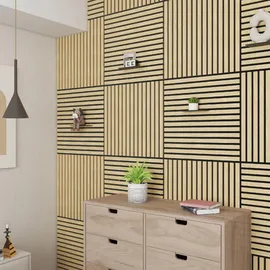 [neu.holz] Akustik-Wandpaneel Vang hell beige 4 St. 60 x 60 cm