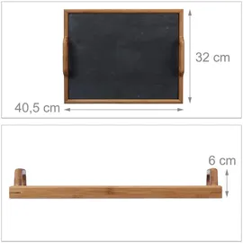 Relaxdays Serviertablett, Schieferplatte, 2 Henkel, Schiefer, Deko Accessoire, Küche, H x B x T: 6 x 40,5 x 32 cm, natur