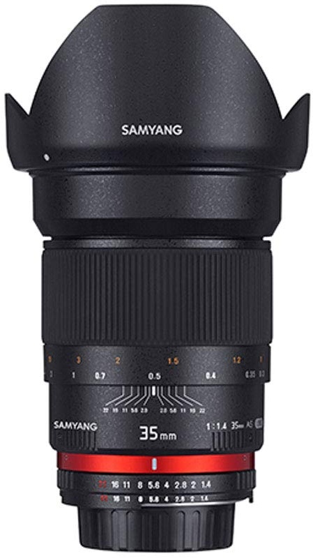 Samyang MF 35mm F1,4 Canon EF – Weitwinkel Objektiv Festbrennweite manueller Fokus, Foto Objektiv für Canon EF- Mount APS-C Kameras Canon EOS-1D X Mark III 6D Mark II 5D