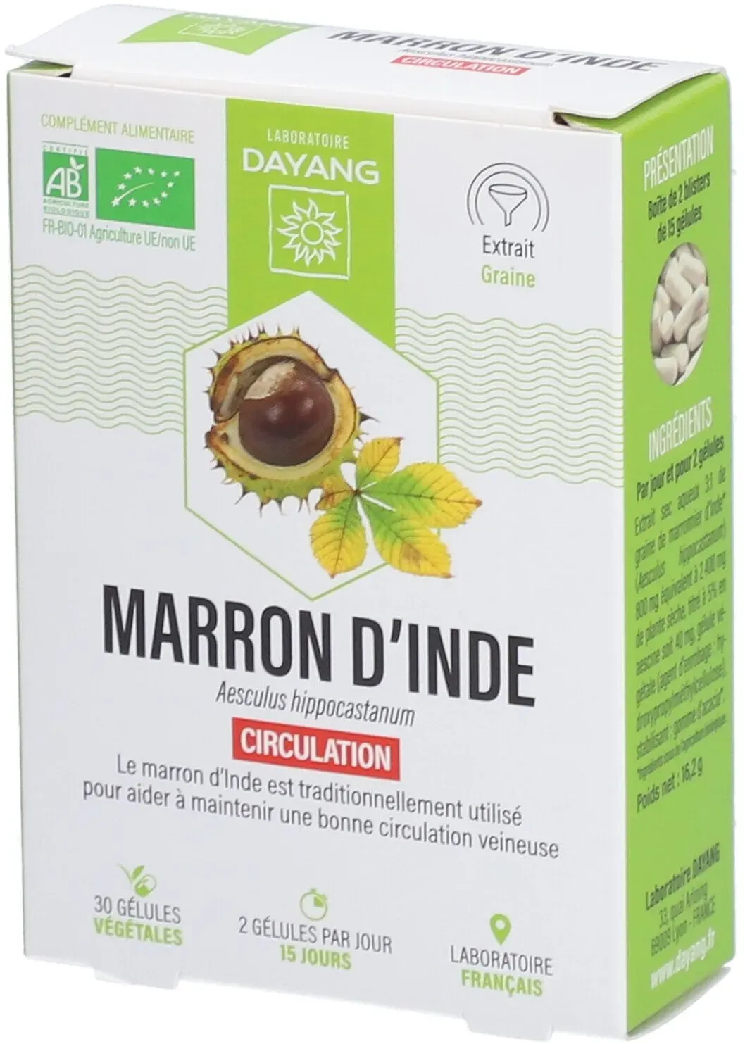 DAYANG PLANTE UNITAIRE BIO MARRON D'INDE - Gélule, complément alimentaire à base de marron 30 capsule(s)