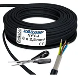 Starkstromkabel - NYY-J 3x2,5 mm2 - Kunststoff Erdkabel - 10m / 10 m / 10 meter - schwarz