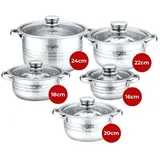 Platinum Cookware PL-10010: 10-teiliges S/S Kochtopfset mit Streifenakzent - 16/18/20/22/24cm