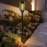 Harms Import Harms - Solarlampen für Außen Fackeln LED flammen LED Solarfackeln Garten, IP44 Akku Erdspieß Flammeneffekt, schwarz Muster, 53x LED 4,08W 8,4Lm