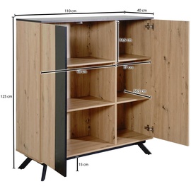 P & B Highboard, Braun, Holzwerkstoff, 4 Fächer, 110x125x40 cm, stehend, Wohnzimmer, Kommoden & Sideboards, Highboards