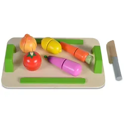 Moni Spielzeug Gemüse-Set 4308 aus Holz, 12-tlg, Messer, Brett, Selbstverschluss bunt