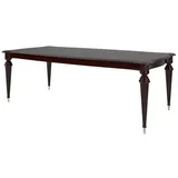 Casa Padrino Luxus Barock Esstisch Dunkelbraun Hochglanz / Silber 218 x 108 x H. 77 cm - Edler Massivholz Esszimmertisch - Hochwertige Esszimmer Möbel im Barockstil
