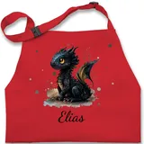 Kinderschürze Schürze Kinder Jungen Mädchen - Süßer Kleiner Drache mit Namen I Nachtdrache I Dragon I Drachen I Drachenzähmen - 7-14 Jahre - Rot - dragons name drachenmotiv zähmen und - 7-13 Jahre