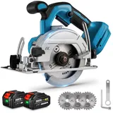 Akku Handkreissäge, Bürstenlos Akku Mini Kreissäge mit 2x Akkus, 8000 U/min Tauchkreissäge Schnitttiefe 45mm,0-45°, mit 3 Sägeblättern,für ...