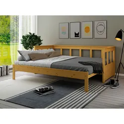 Daybett HOME AFFAIRE ""AIRA" Kinderbett, Gästebett, Skandi- Design, Schublade optional", gelb (honigfarben), kein Härtegrad, Daybetten, mit ausziehbarer Liegefläche, ideal fürs Jugend- oder Gästezimmer