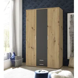 SchlafKONTOR Kleiderschrank MARBURG Schrank Garderobe mit Schubladen", braun Artisan Eiche Graphit - Vielseitiger Drehtürenschrank 3-türig für Ihr Schlafzimmer - 120 x 196 x 54 cm (B/H/T)