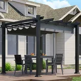JUMMICO Aluminium Pergola 3x3 m mit Schiebedach, Gartenpavillon Pavillon wasserdicht stabil Winterfest, Sonnenschutz für Garten Terrasse & Balkon, schützt vor Sonne, Regen, langlebig, Grau