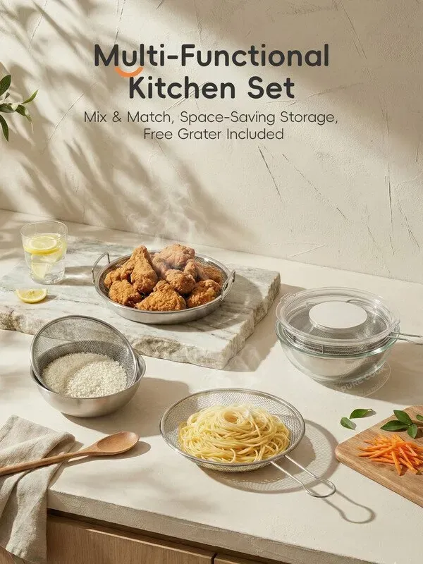 PURECOOK Mischschüssel aus Edelstahl, Serie | 304er Edelstahl | 10-teiliges Mischschüssel-Set