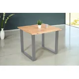 Esstisch Baumkante Akazie massiv eichenfarben 80 x 80 U-Gestell silber DEREK - Naturbelassen