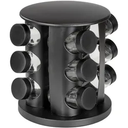 Gewürzkarussell WENKO "Modell Bruna", schwarz, H:21,5cm Ø:18,5cm, Gewürzstreuer, Gewürzregal Gewürzstreuer, 360 drehbares Gewürzregal mit 12 Gewürzgläsern und Stickern