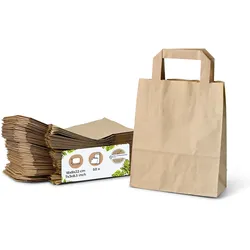 BIOZOYG 50 Stück Tragetasche S 18 x 8 x 22cm Papiertüte reißfest braun kompostierbar Einkaufstasche Papiertasche Einkaufstüte umweltfreundlich
