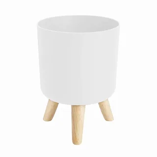 Jolsaawie Moderne Blumentöpfe mit Beinständer aus Holz, für Schlafzimmer, Etagen, stehend, Blumentopf, Garten, Pflanzgefäße, 2 Stück