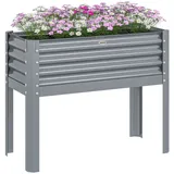 Outsunny Hochbeet, Erhöhter Pflanzkasten, Frühbeet aus Stahl, für Garten, Grau, 100 x 45 x 80 cm - Silber