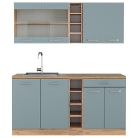 Vicco Küchenzeile R-Line Solid Eiche Blau Grau 160 cm modern Küchenschränke Küchenmöbel