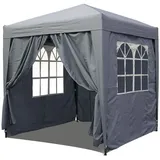 Quick Star Pop-Up-Pavillon 2,5 x 2,5 m Smoky Grau mit 4 Easy-Klett Seitenwänden mit 2 Reißverschlüssen.