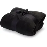 Lumaland TV Kuscheldecke mit Ärmeln aus weichem Coral Fleece mit Handytasche + Fußtasche - 150 x 180 + 35 cm - schwarz