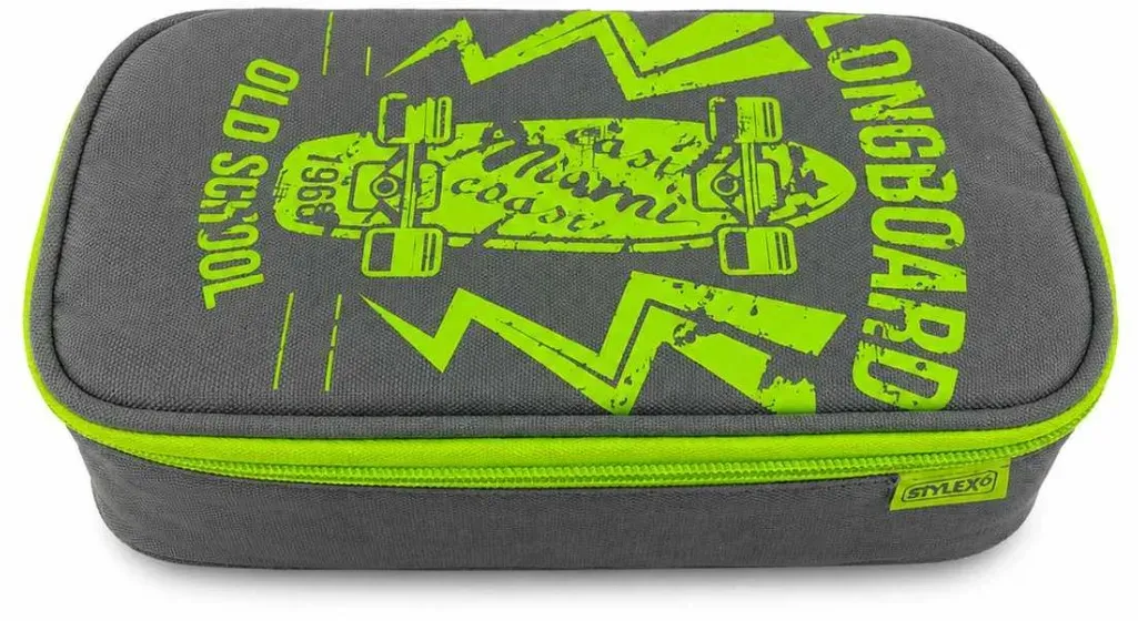 STYLEX Faulenzer / Federmäppchen ? Longboard-Design in Grau/Neongrün
