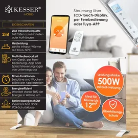 Kesser KESSER® Infrarotheizung Spiegelheizung Energiesparend 2in1 Standgerät & Wandmontage Elektroheizung mit Erkennung Offener Fenster + Fernbedienung & App-Steuerung Thermostat Infrarot Heizpaneel