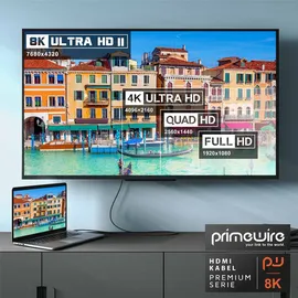 Primewire - 2m High Speed 8K HDMI Kabel 2.1, Ethernet ARC 3D 4K Ultra HD 7680x4320 @ 120 Hz HDTV Full HD, Schwarz