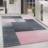 HomebyHome Teppich Wohnzimmer 160x230 cm Grau und Rosa Kariert Design - Schlafzimmer Teppich Kurzflor Extra Weich Pflegeleicht Teppiche Waschbar für Küche Esszimmer - Carpet Living Room