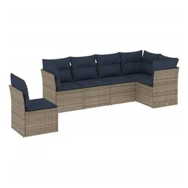 vidaXL Gartensofa-Set mit Kissen, grau, Polyrattan