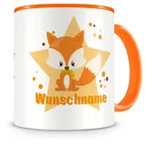 Samunshi® Kindertasse mit Namen Tasse Baby Fuchs Personalisierte Tasse mit Namen Kinder Kinderbecher mit Namen Kindergarten orange 300ml