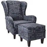 Supellex Ohrensessel Sofia Polyester 70 x 100 x 80 cm Anthrazit mit Hocker