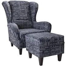 Supellex Ohrensessel Sofia Polyester 70 x 100 x 80 cm Anthrazit mit Hocker