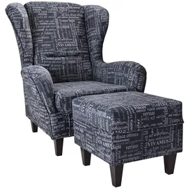 Supellex Ohrensessel Sofia Polyester 70 x 100 x 80 cm Anthrazit mit Hocker
