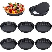 MoonSing Tarteform mit Hebeboden, 8 Stück Quicheform Klein Tartelette Förmchen Abnehmbare Basis, Antihaftbeschichtung 10 cm Rund Pie Form, Obstkuchenform Tarte Backform Wellenrand