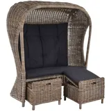 Krines Home Loungesessel Rattansessel "Beach" Strandkorb Optik Rattan Flecht-Sessel mit Dach grau