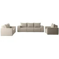 Fun Möbel Polstergarnitur Sofa-Set Designersofa ESTELLE 3-2-1 Sofagarnitur mit Schlaffunktion, (Rücken echt bezogen), mit Schlaffunktion und Bettkasten weiß