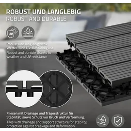 ECD Germany WPC Terrassenfliesen 30x30 cm 44er Spar Set Anthrazit Holzoptik, Bodenbelag mit Drainage Terrassendielen Balkonfliesen, Klickfliesen für Terrasse Garten Balkon