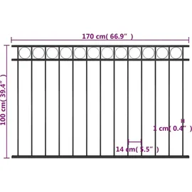 vidaXL Zaunelement 1,7 x 1 m Schwarz/Stahl