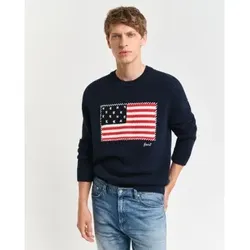 Gant für Herren. 8050229 Marineflaggen-Intarsien-Pullover mit Rundhalsausschnitt (XXL), Lässig, Baumwolle