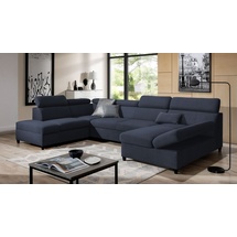 Fun Möbel Wohnlandschaft Schlafsofa Sofa ANTON in Stoff Esito Dunkelblau Ottomane Rechts