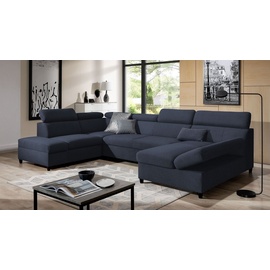 Fun Möbel Wohnlandschaft Schlafsofa Sofa ANTON in Stoff Esito Dunkelblau Ottomane Rechts