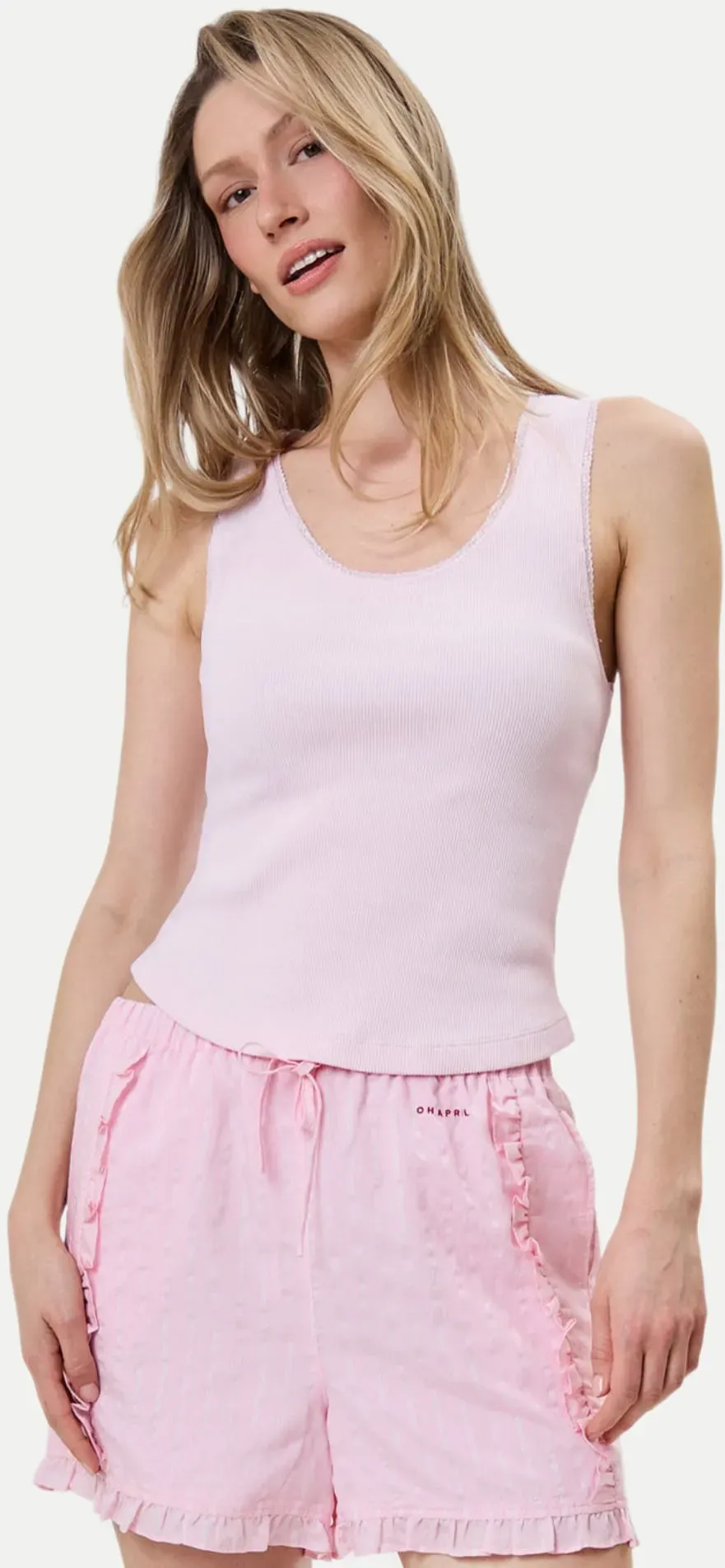 Tanktop mit Spitzenbesatz Rosa S