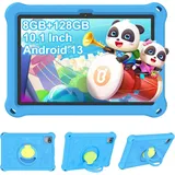 YOBWOK Kinder Tablet 10 Zoll Android 13-8GB RAM 128GB ROM,Kindersicherung,6000 mAh, Dual Kameras,HD 1280x800,Für 2-8 Jahre,Google Play,Eva Hülle,Blau