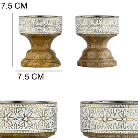 Marrakesch Orient & Mediterran Interior 2er Set Boho Deko Teelichthalter Kerzenständer aus Holz Hamida