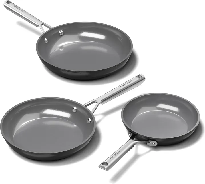 naturepan 3-teiliges Kochgeschirr-Set aus Diamant-Titan-Keramik (20+24+28 cm) – Antihaftbeschichtung ohne PTFE/PFOA/PFAS – Cool-Touch-Griff – Induktions- & ofenfest – Spülmaschinenfest – Grau