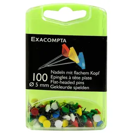 Exacompta 14572E 100er Pack Flachkopfnadeln Ø5mm Spitzenläge 8 mm robust und praktisch farbig sortiert